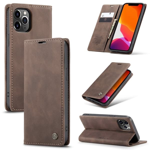 CASEME 013 Wallet Auto-absorbed Konstläder Flip Mobilskal iPhone 12 Pro Max Brun