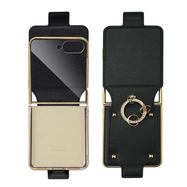 Mobilskal till Galaxy Z Flip 7 PU + PC med Fingerhållare - Rosa Rosa