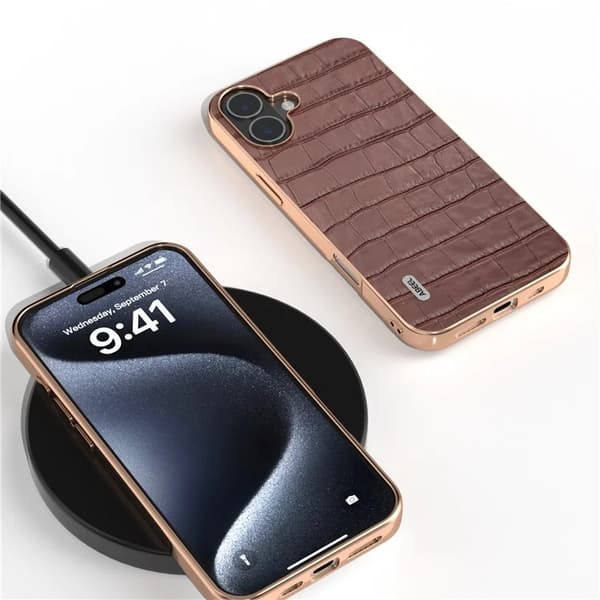 ABEEL Mobilskal till iPhone 16 Äkta läder Crocodile - Brun Brun