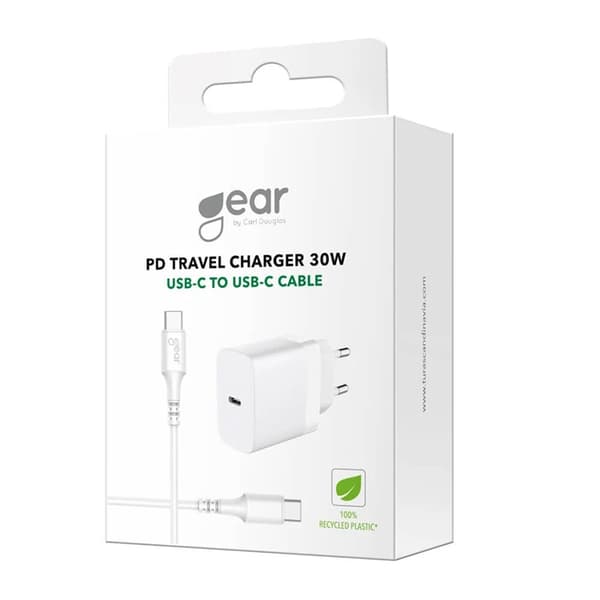 Gear Snabbladdare 220V 1xUSB-C PD/PPS 30W + Kabel USB-C - Vit Vit