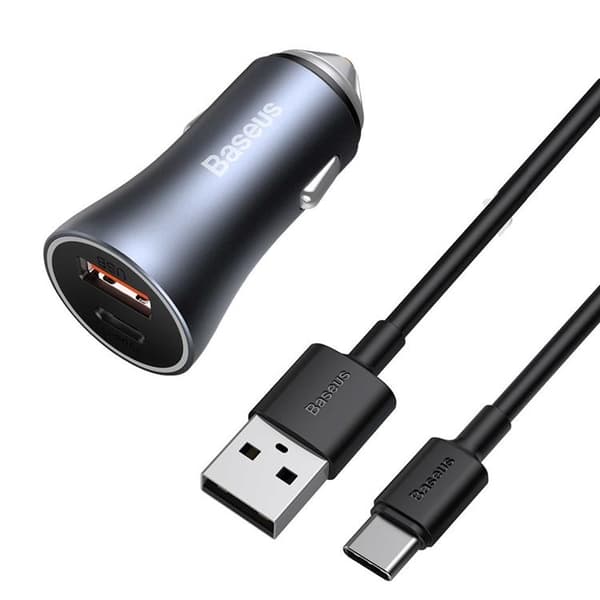 Baseus Golden Billaddare USB/USB-C 40 W USB-C Kabel - Grå Svart