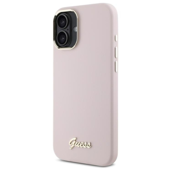 Guess Mobilskal till iPhone 16 Silikon Script Metal Logo - Rosa Rosa