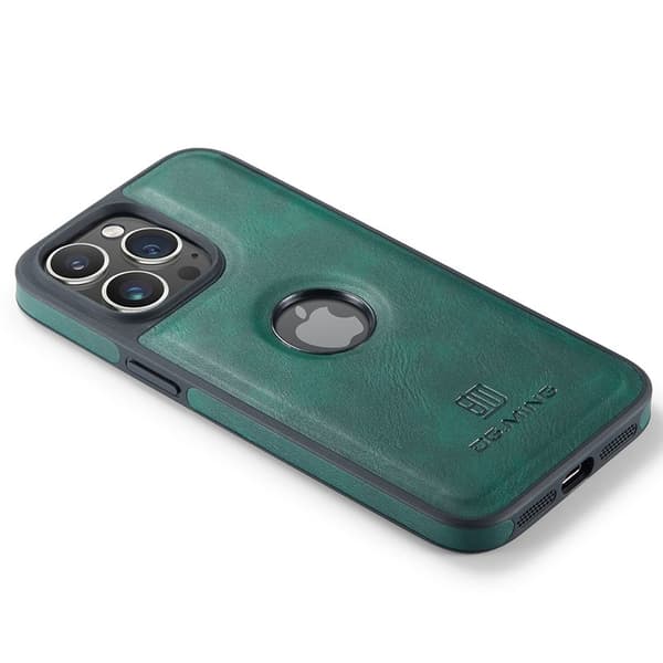 DG.MING Mobilskal till iPhone 12 Pro Max Logo View Grön PU Läder+PC+TPU