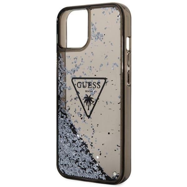 GUESS iPhone 14 Plus -kuori Liquid Glitter Palm Collection - Musta Black