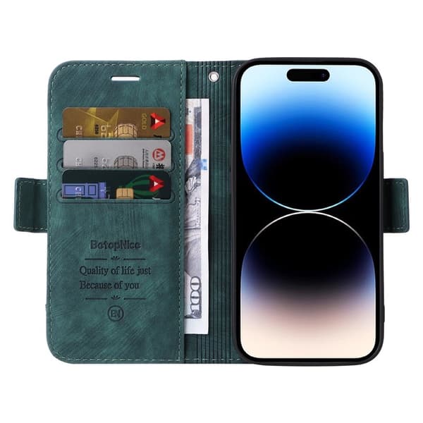 BETOPNICE 001 iPhone 15 Pro Plånboksfodral Multifunktionellt Konstläder - Grön