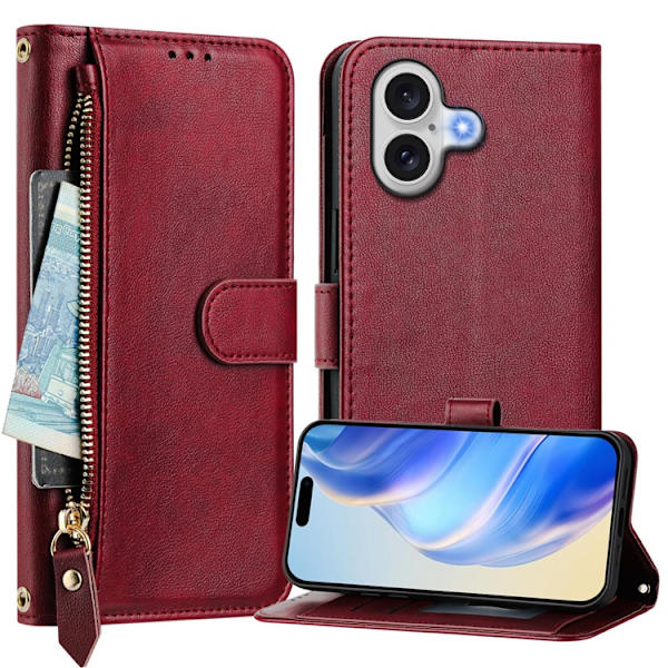 iPhone 17 Plånboksfodral Zipper Pocket Läder - Röd Röd