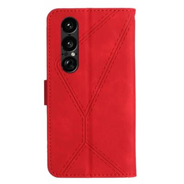 Sony Xperia 1 VII Plånboksfodral Skin Touch Lines Imprinted Röd