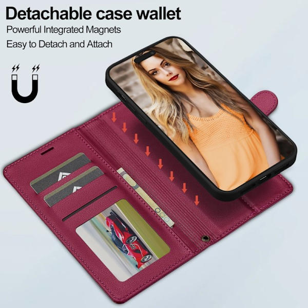 LC.IMEEKE L2 Series iPhone 14 Pro Max Plånboksfodral Konstläder - Röd