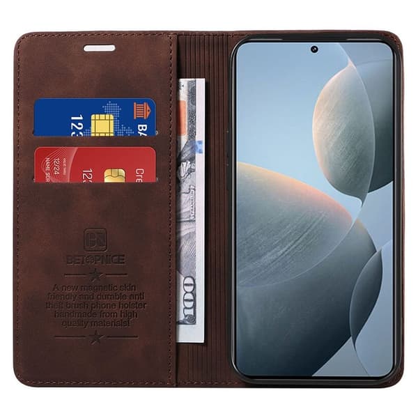 BETOPNICE 003 för Xiaomi 14T Plånboksfodral Konstläder - Brun