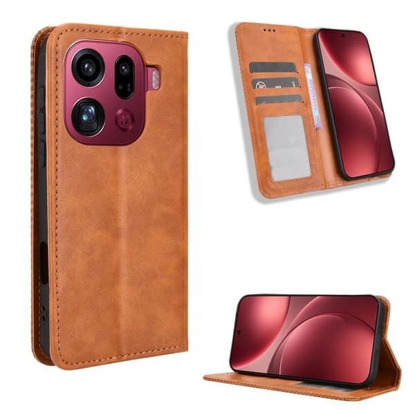 Oppo Find X9 Pro 5G Plånboksfodral Konstläder Retro Textur - Brun