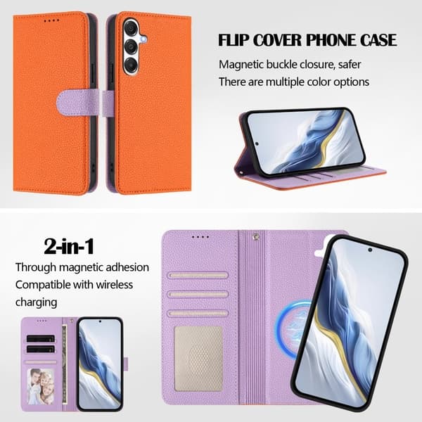 Samsung Galaxy A55 5G Plånboksfodral Konstläder Magnetiskt - Orange/Purple