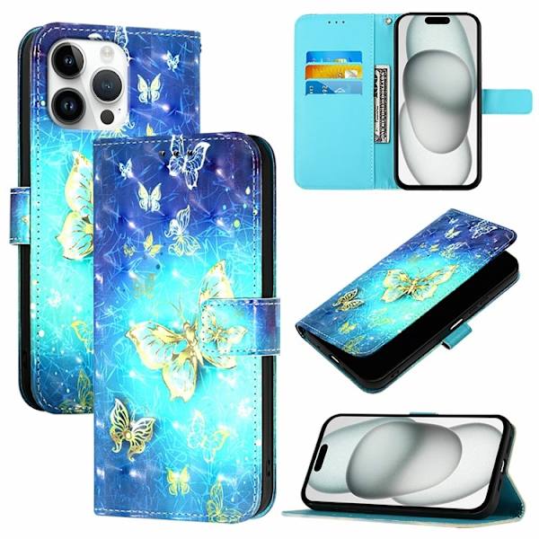 iPhone 16 Pro Max Plånboksfodral Printing Pattern Med Rem Blå