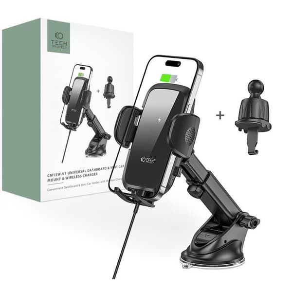 Tech-Protect Auton Laturi Ja Puhelinteline - Musta Svart