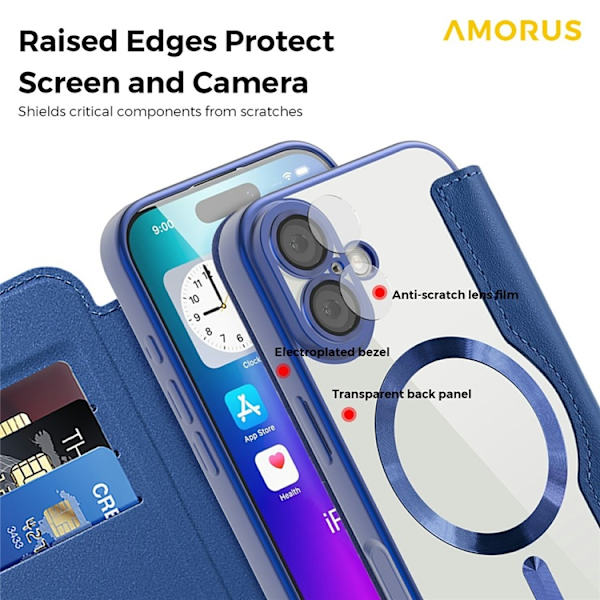 AMORUS iPhone 17 Plånboksfodral MagSafe RFID-Skydd - Blå Blå