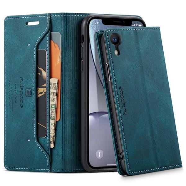 AUTSPACE A01 iPhone XR Plånboksfodral Konstläder - Blå
