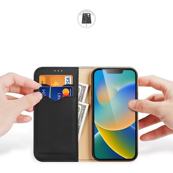 Dux Ducis iPhone 14 Plus Pungetui Ægte Læder Hivo Flip - S Black