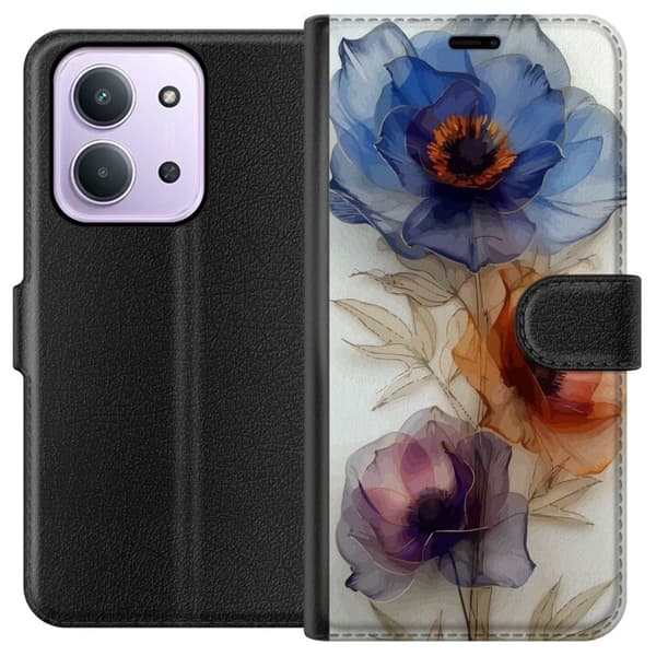 Plånboksfodral till Xiaomi Redmi 15C med Silkesblommor