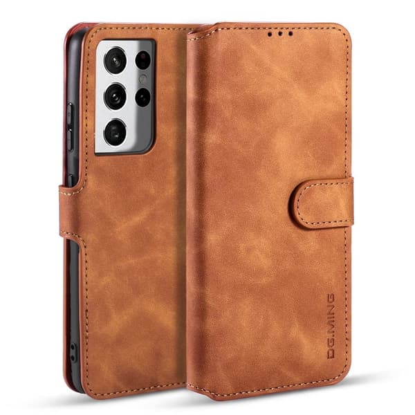 DG.MING Retro Plånboksfodral Konstläder för Samsung Galaxy S21 Ultra - Brun
