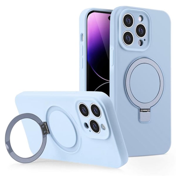 Mobilskal för iPhone 15 Pro Max Liquid Silikon Magnetisk Kickstand - Himmelsblå Blå