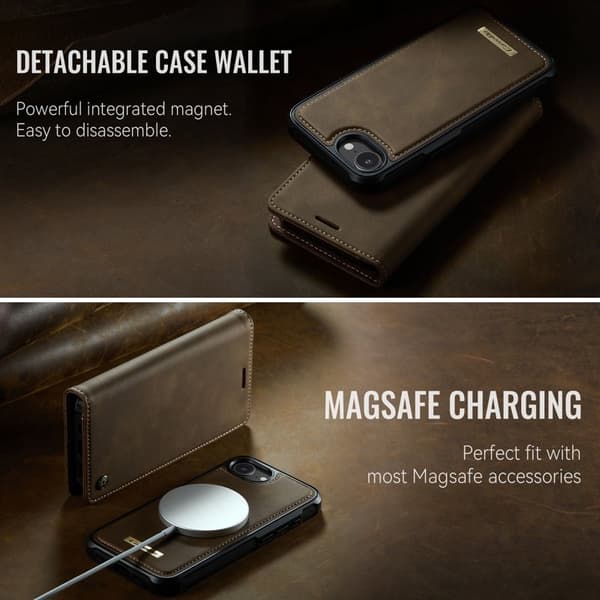 CASEME C49 Mobilskal till iPhone 16e MagSafe RFID Blocker Läder Kaffe
