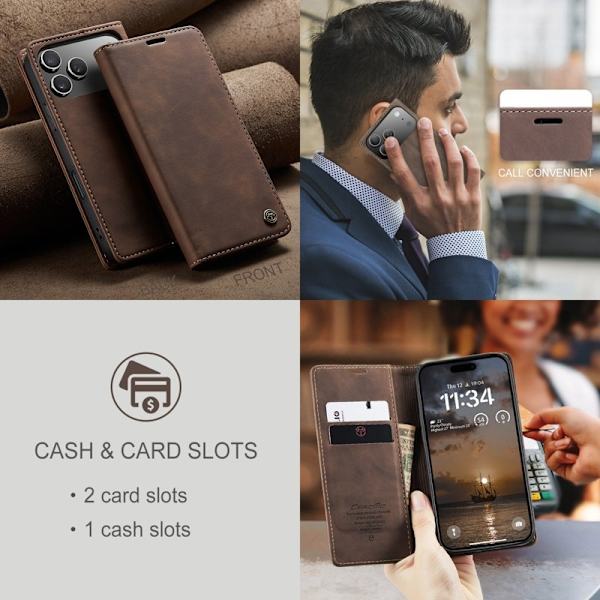 CASEME 013 iPhone 17 Pro Case Plånboksfodral Konstläder - Kaffe