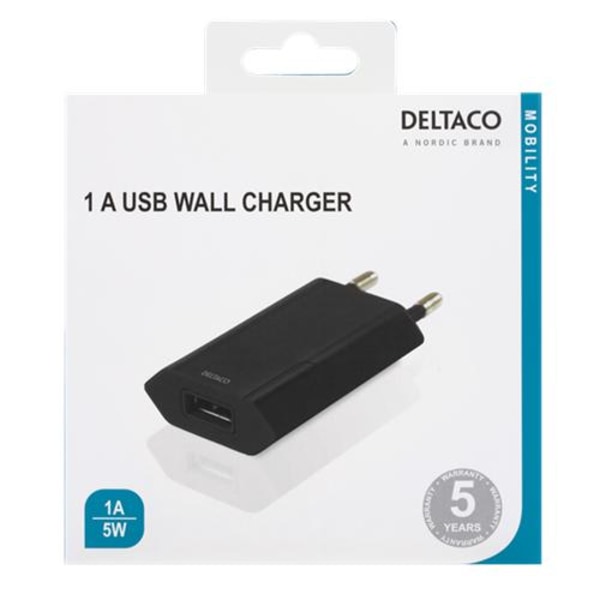 Deltaco - Usb-Väggladdare 5 W - Svart Svart