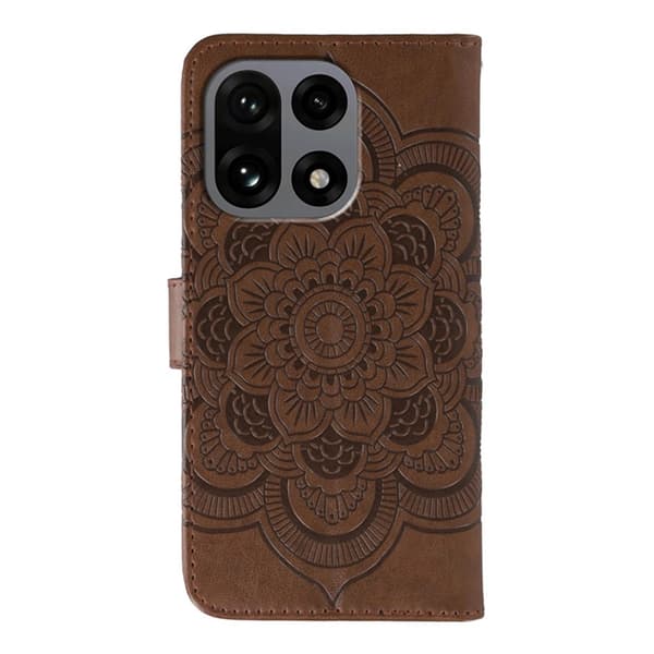 OnePlus 15 5G Konstläder Plånboksfodral Mandala Imprint Rhinestone - Brun Brun