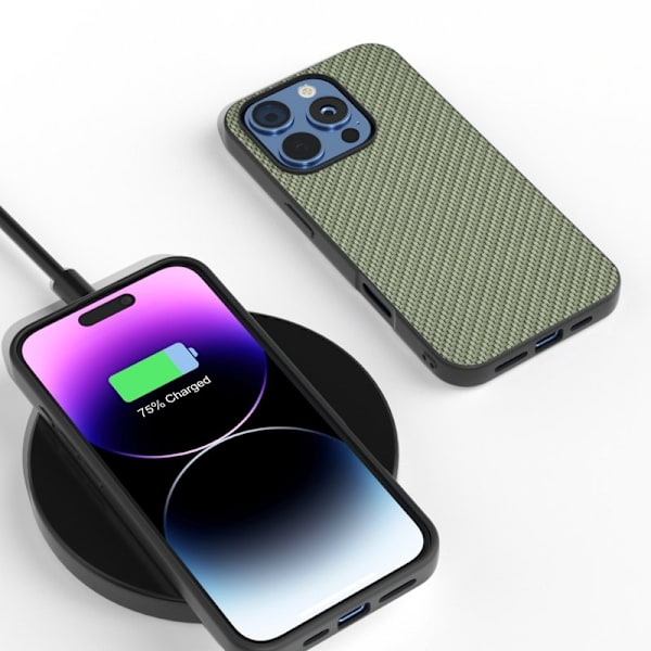 ABEEL Mobilskal till iPhone 16 Pro Max Läder+PC+TPU Kolfiber Grön