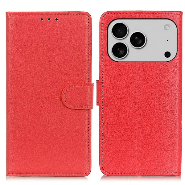 iPhone 17 Pro Max Plånboksfodral Litchi Texture - Röd Röd