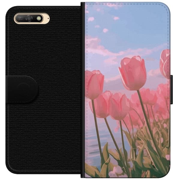 Plånboksfodral till Huawei Y6 (2018) med Rosa Tulpaner