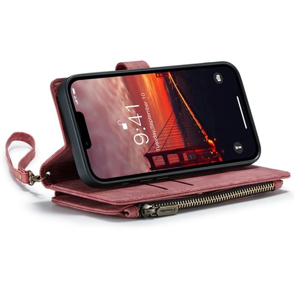 CASEME C30 Plånboksfodral för iPhone 15 Plus med Rem Röd Konstläder