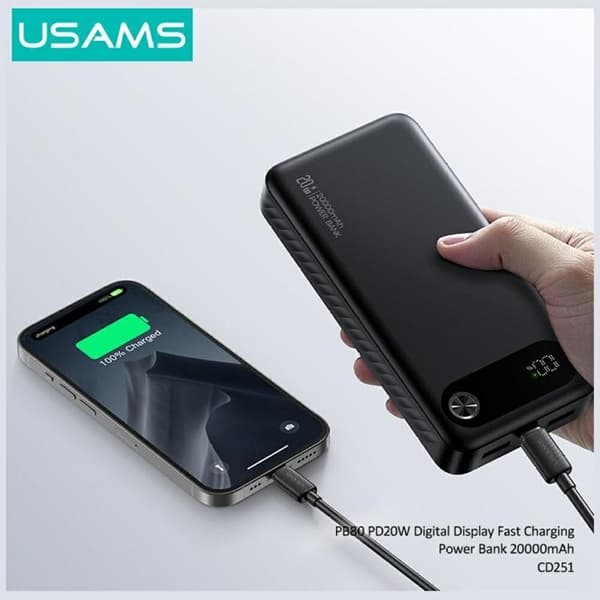 USAMS Powerbank 20000mAh 20W PB80 Svart