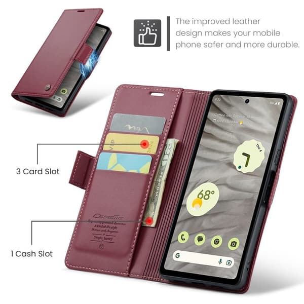 CASEME Plånboksfodral Konstläder för Google Pixel 7a med RFID-Skydd - Röd