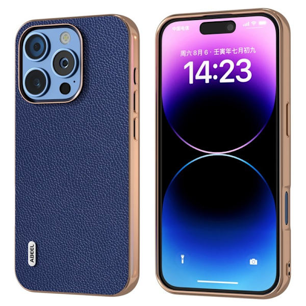 ABEEL Mobilskal till iPhone 16 Pro Max Äkta Läder + PC + TPU - Blå