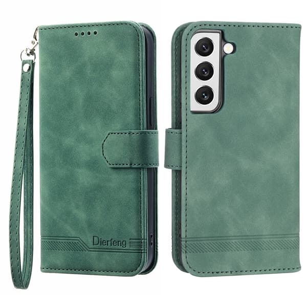 DIERFENG DF-03 Plånboksfodral i Konstläder för Samsung Galaxy S22 - Grön