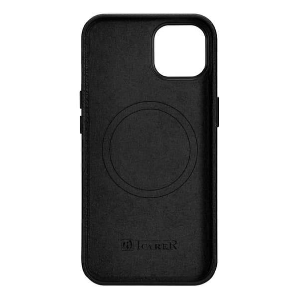 iCarer iPhone 14 Plus Skal Magsafe Ægte Læder Litchi Premium - S Black