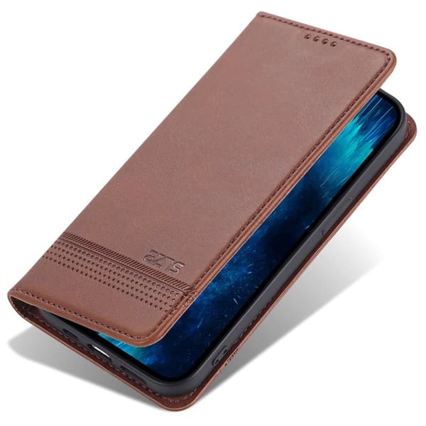 AZNS iPhone 15 Plånboksfodral i Konstläder + TPU - Brun