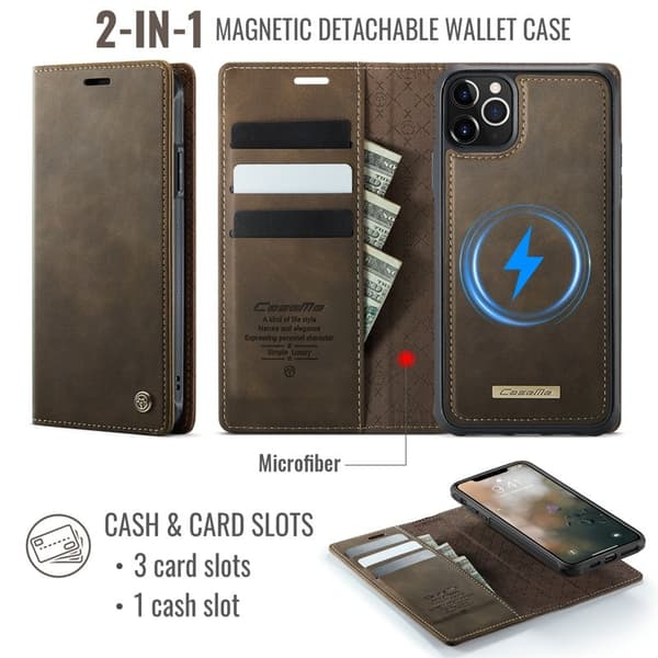 CASEME C49 Mobilskal till iPhone 11 Pro Max MagSafe RFID Läder Kaffe