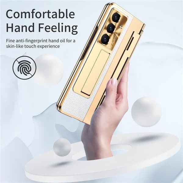 Mobilskal till Galaxy Z Fold7 5G läder + PC Kickstand - Guld+Vit Guld