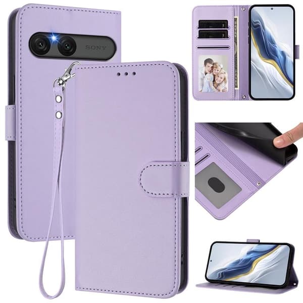Sony Xperia 10 VII Konstläder Plånboksfodral Med Handledsrem - Lila Lila