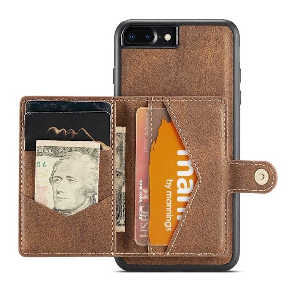 JEEHOOD iPhone 7 Plus/8 Plus Plånboksfodral Konstläder TPU Magnetisk Brun