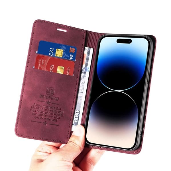 BETOPNICE 003 Plånboksfodral för iPhone 14 Pro - Konstläder - Röd