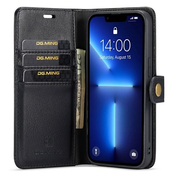 DG.MING iPhone 15 Pro Max Plånboksfodral Äkta Läder 2in1 - Svart Svart