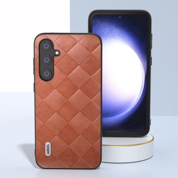 ABEEL Mobilskal till Samsung Galaxy S23 FE Grid Textur PU Läder Brun