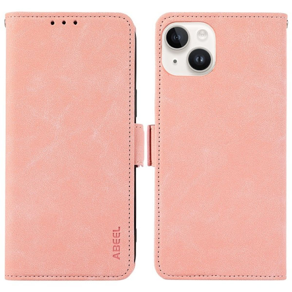 ABEEL iPhone 15 Plus Plånboksfodral Konstläder RFID-Skydd - Rosa