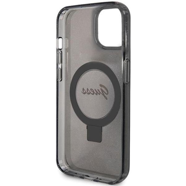 Guess Mobilskal till iPhone 15 Magsafe Ringställ Script Glitter - Svart Svart