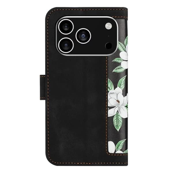 iPhone 17 Pro Plånboksfodral Floral Konstläder - Svart Svart