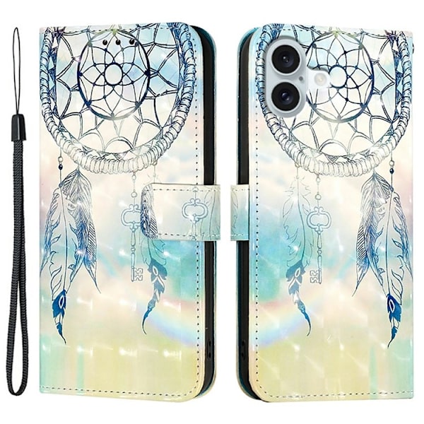 iPhone 16 Plus Plånboksfodral Printing Pattern Med Rem Flerfärgad