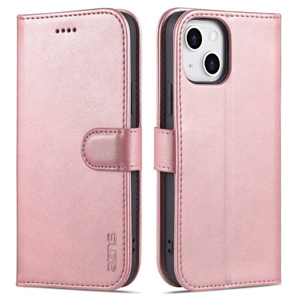 AZNS iPhone 14 Plus Plånboksfodral Konstläder - Stöttålig - Roséguld