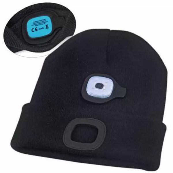 Hat med LED lys USB - Sort Black